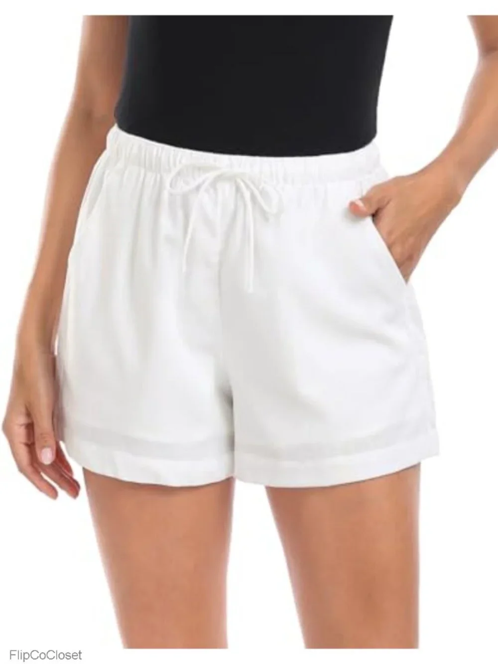 High Waisted Drawstring Linen Blend Shorts 4